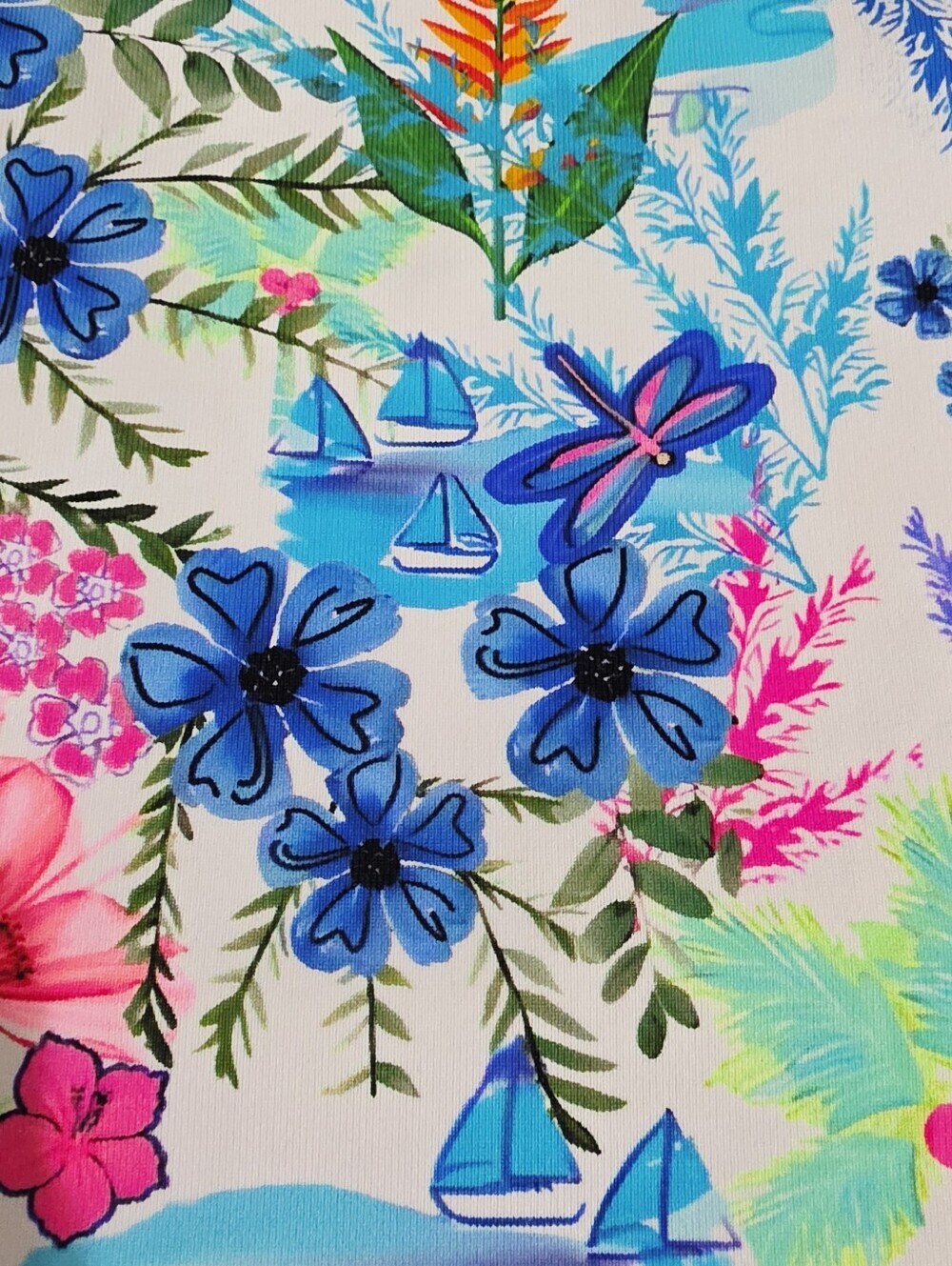 Lulu B Dress Large SPF 50 Tropical Floral Dragonfly Sailboat Sleeveless Resort - Picture 8 of 13